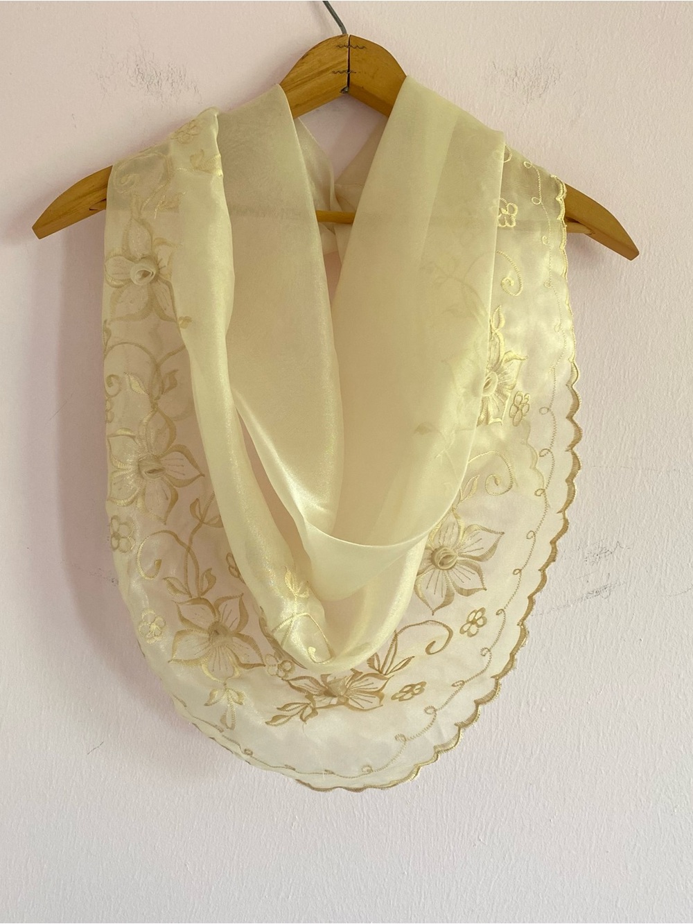 Filipiniana Embroidered Floral Beige Cream Alampay with Jeweled Brooch - Picture 3 of 6